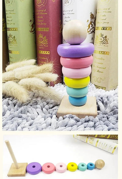 Children Rainbow Tower Ferrule Wooden Toy Stacking Circle Baby Early Childhood Education Puzzle Ring Montessoris Toys Kids - Slobuy