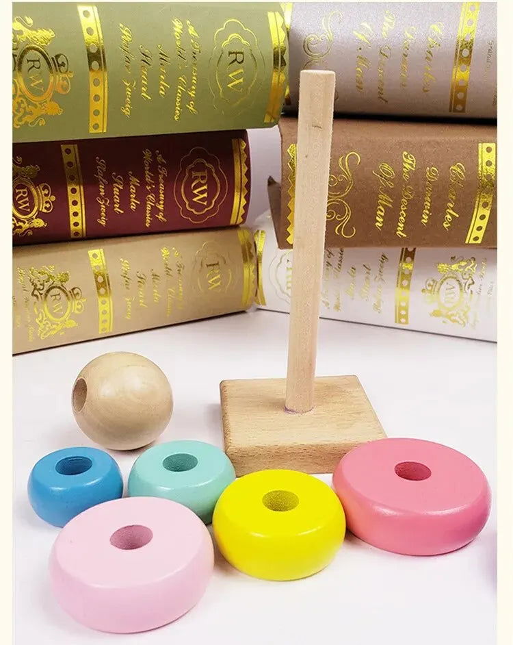 Children Rainbow Tower Ferrule Wooden Toy Stacking Circle Baby Early Childhood Education Puzzle Ring Montessoris Toys Kids - Slobuy