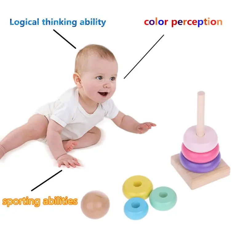 Children Rainbow Tower Ferrule Wooden Toy Stacking Circle Baby Early Childhood Education Puzzle Ring Montessoris Toys Kids - Slobuy
