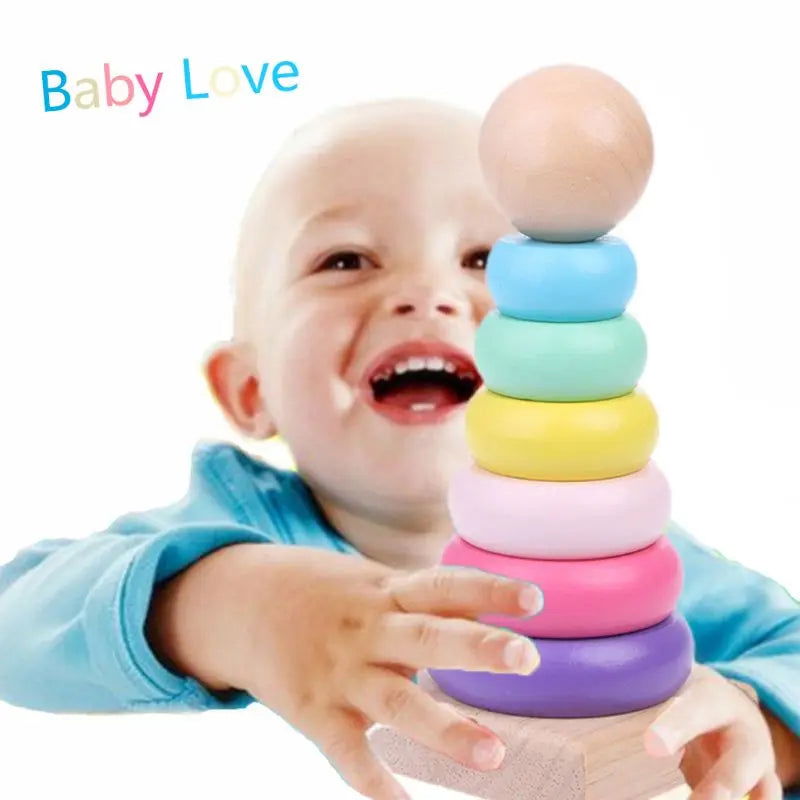 Children Rainbow Tower Ferrule Wooden Toy Stacking Circle Baby Early Childhood Education Puzzle Ring Montessoris Toys Kids - Slobuy