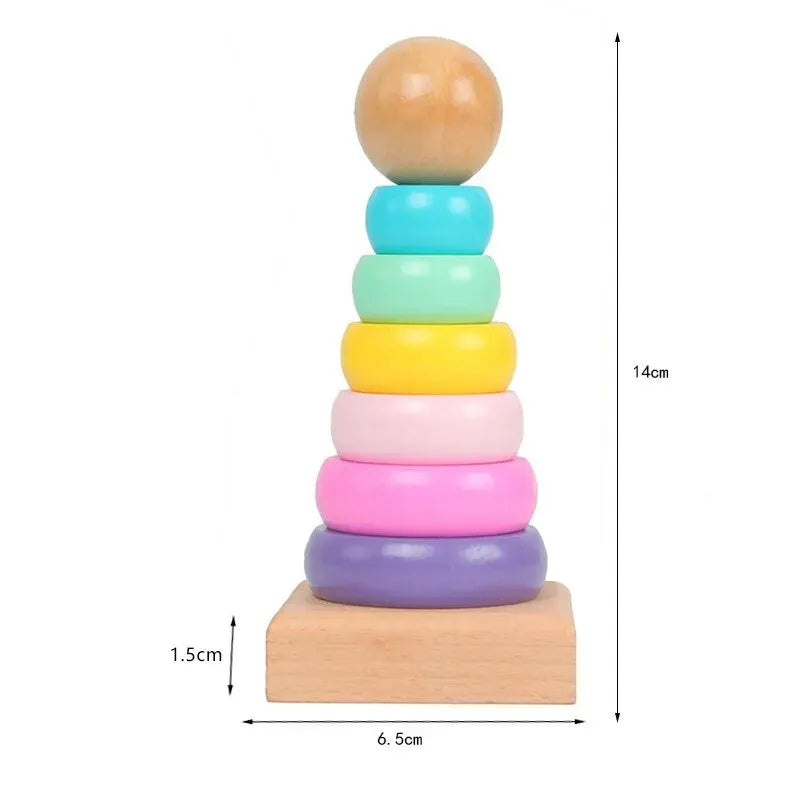 Children Rainbow Tower Ferrule Wooden Toy Stacking Circle Baby Early Childhood Education Puzzle Ring Montessoris Toys Kids - Slobuy