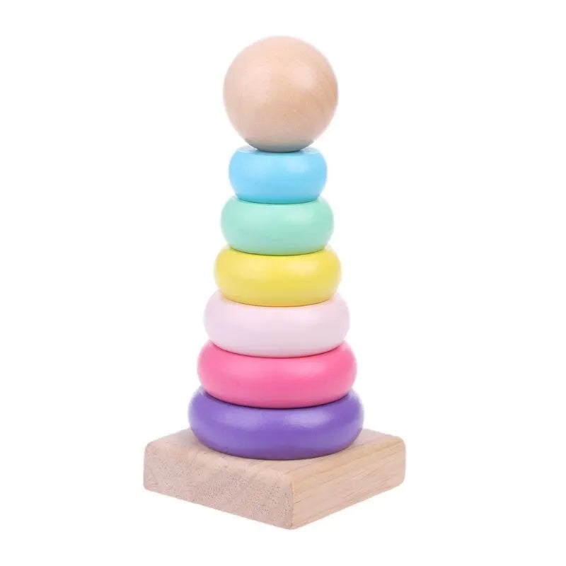 Children Rainbow Tower Ferrule Wooden Toy Stacking Circle Baby Early Childhood Education Puzzle Ring Montessoris Toys Kids - Slobuy