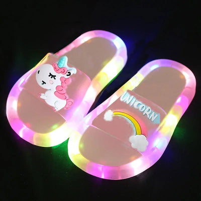 Children‘s Boys Girls Slippers Cartoon Unicorn Animals Prints Shoes Lighted Fashion Cute Shoes Bathroom Kids Toddler Slippers - Slobuy