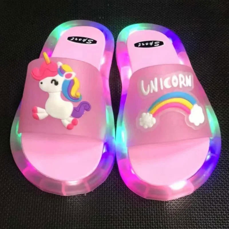 Children‘s Boys Girls Slippers Cartoon Unicorn Animals Prints Shoes Lighted Fashion Cute Shoes Bathroom Kids Toddler Slippers - Slobuy