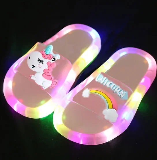Children‘s Boys Girls Slippers Cartoon Unicorn Animals Prints Shoes Lighted Fashion Cute Shoes Bathroom Kids Toddler Slippers - Slobuy