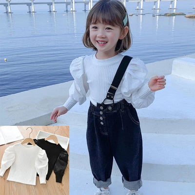 Children's Bubble Sleeve Top Fashionable Breathable Lightweight Long Sleeve Children's Travel Sunscreen Party Can Wear - Slobuy
