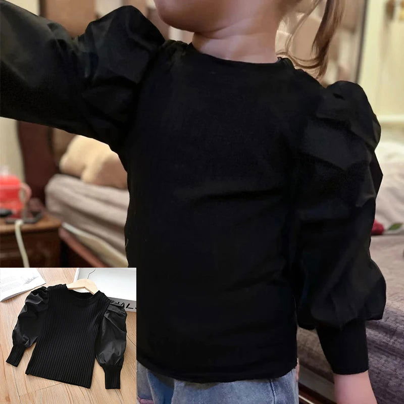 Children's Bubble Sleeve Top Fashionable Breathable Lightweight Long Sleeve Children's Travel Sunscreen Party Can Wear - Slobuy