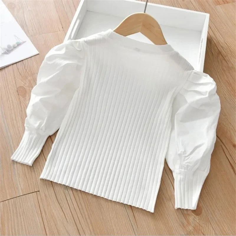 Children's Bubble Sleeve Top Fashionable Breathable Lightweight Long Sleeve Children's Travel Sunscreen Party Can Wear - Slobuy