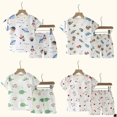 Children's Clothing Summer Short Sleeve Home Sleepwear Children Sets Kids Clothes Boy Girl T-shirt shorts Cotton Suit Baby - Slobuy