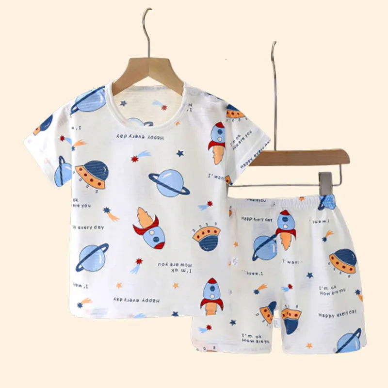 Children's Clothing Summer Short Sleeve Home Sleepwear Children Sets Kids Clothes Boy Girl T-shirt shorts Cotton Suit Baby - Slobuy