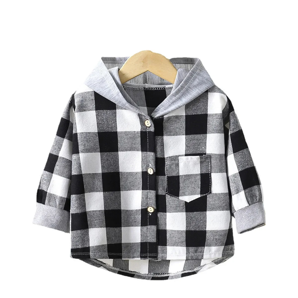 Children's Hooded Shirts Kids Clothes Baby Boys Plaid Shirts Coat for Spring Autumn Girls Long-Sleeve Jacket Bottoming Clothing - Slobuy