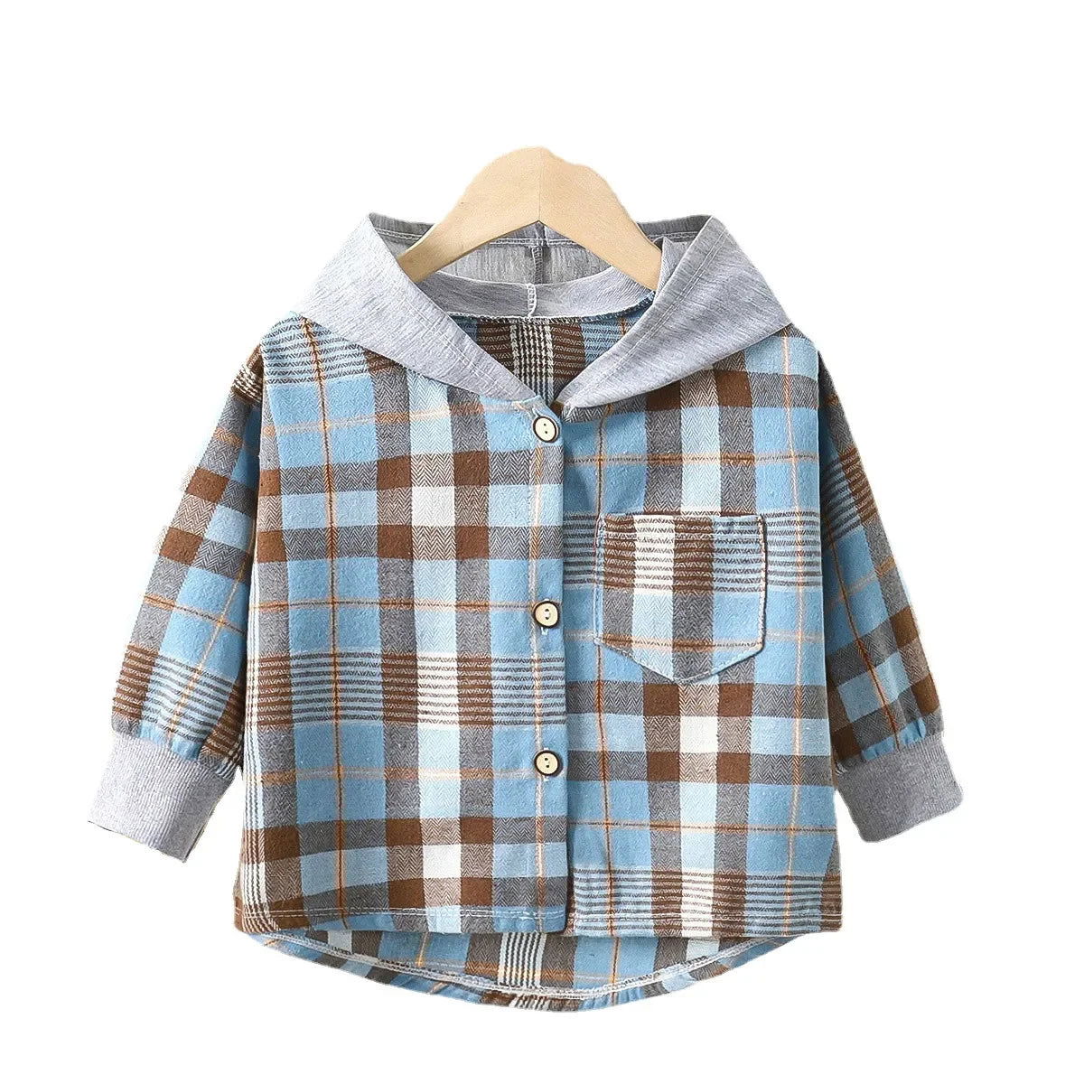 Children's Hooded Shirts Kids Clothes Baby Boys Plaid Shirts Coat for Spring Autumn Girls Long-Sleeve Jacket Bottoming Clothing - Slobuy