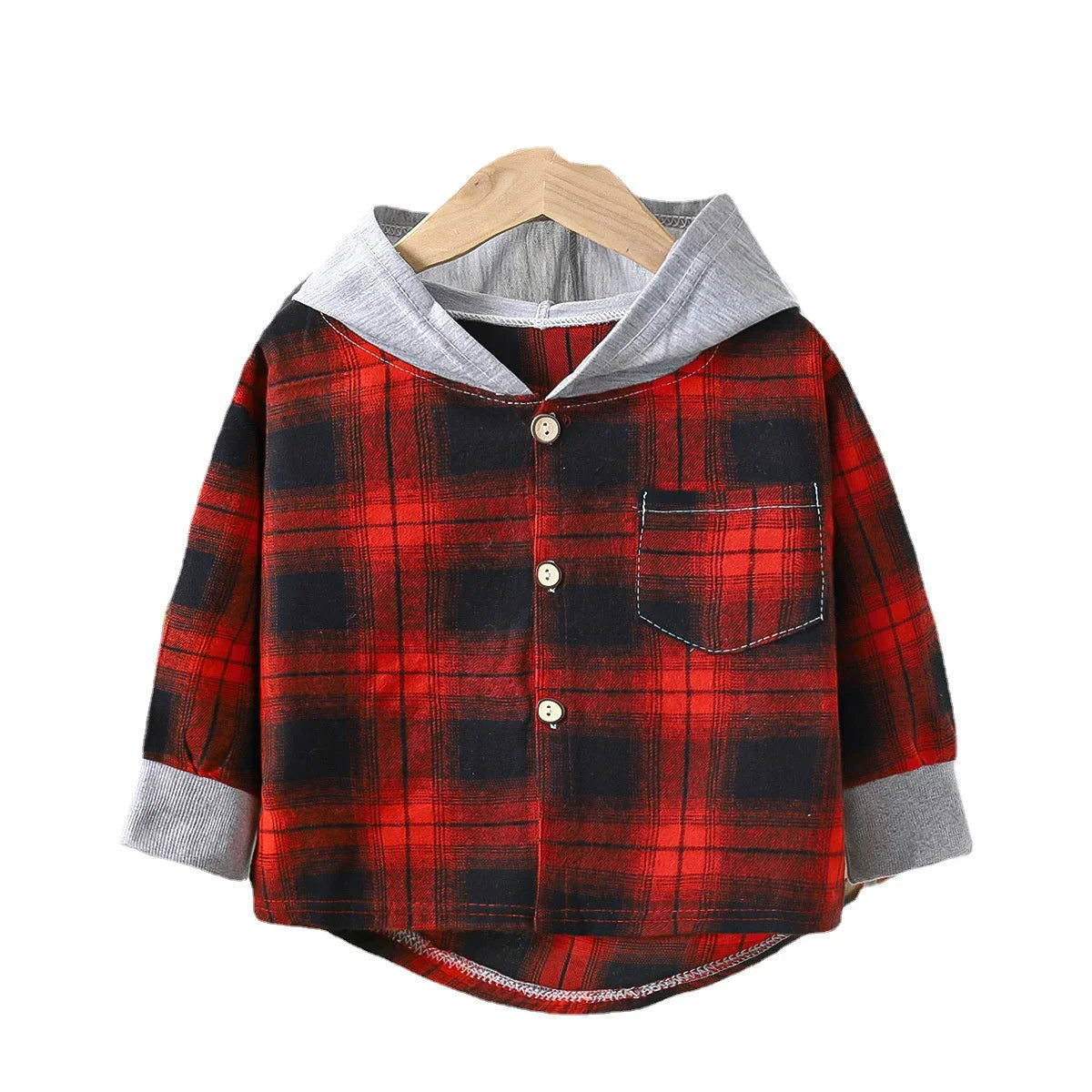 Children's Hooded Shirts Kids Clothes Baby Boys Plaid Shirts Coat for Spring Autumn Girls Long-Sleeve Jacket Bottoming Clothing - Slobuy