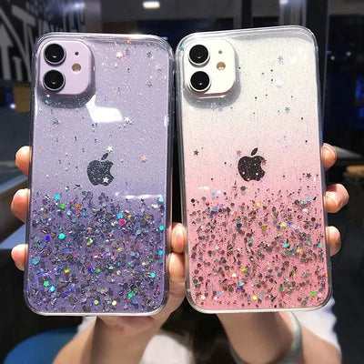 Clear Glitter Phone Case For iPhone 14 15 13 12 Pro 11 Pro Max XS Max XR X 7 8 Plus Mini SE 2020 Cute Gradient Sequins Cover - Slobuy