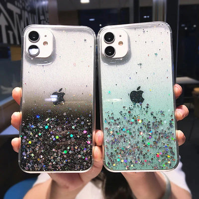 Clear Glitter Phone Case For iPhone 14 15 13 12 Pro 11 Pro Max XS Max XR X 7 8 Plus Mini SE 2020 Cute Gradient Sequins Cover - Slobuy