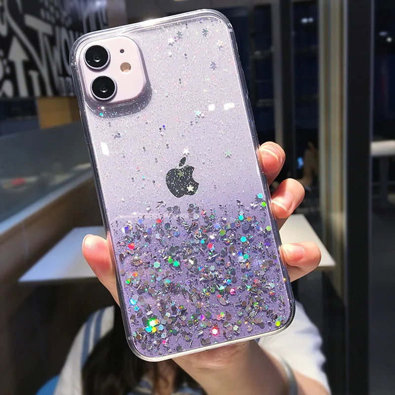 Clear Glitter Phone Case For iPhone 14 15 13 12 Pro 11 Pro Max XS Max XR X 7 8 Plus Mini SE 2020 Cute Gradient Sequins Cover - Slobuy