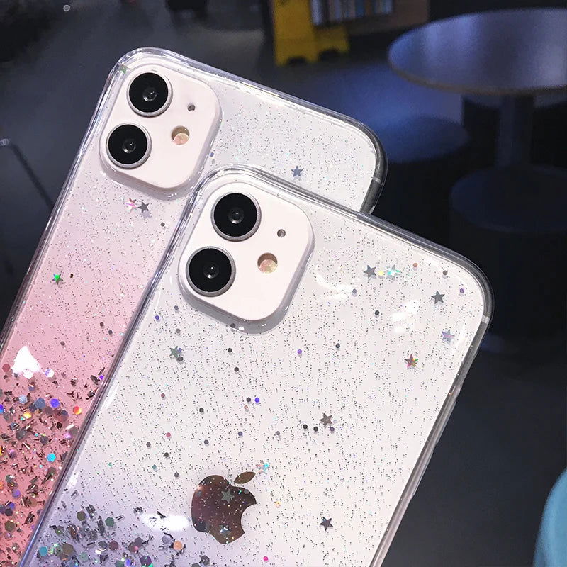 Clear Glitter Phone Case For iPhone 14 15 13 12 Pro 11 Pro Max XS Max XR X 7 8 Plus Mini SE 2020 Cute Gradient Sequins Cover - Slobuy