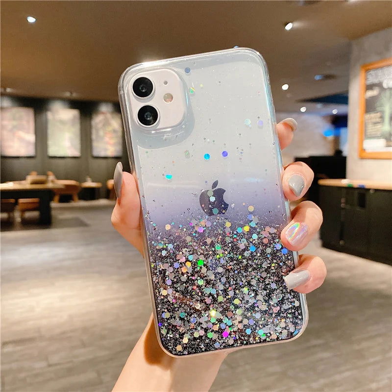 Clear Glitter Phone Case For iPhone 14 15 13 12 Pro 11 Pro Max XS Max XR X 7 8 Plus Mini SE 2020 Cute Gradient Sequins Cover - Slobuy