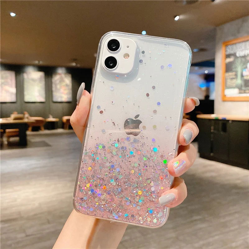 Clear Glitter Phone Case For iPhone 14 15 13 12 Pro 11 Pro Max XS Max XR X 7 8 Plus Mini SE 2020 Cute Gradient Sequins Cover - Slobuy