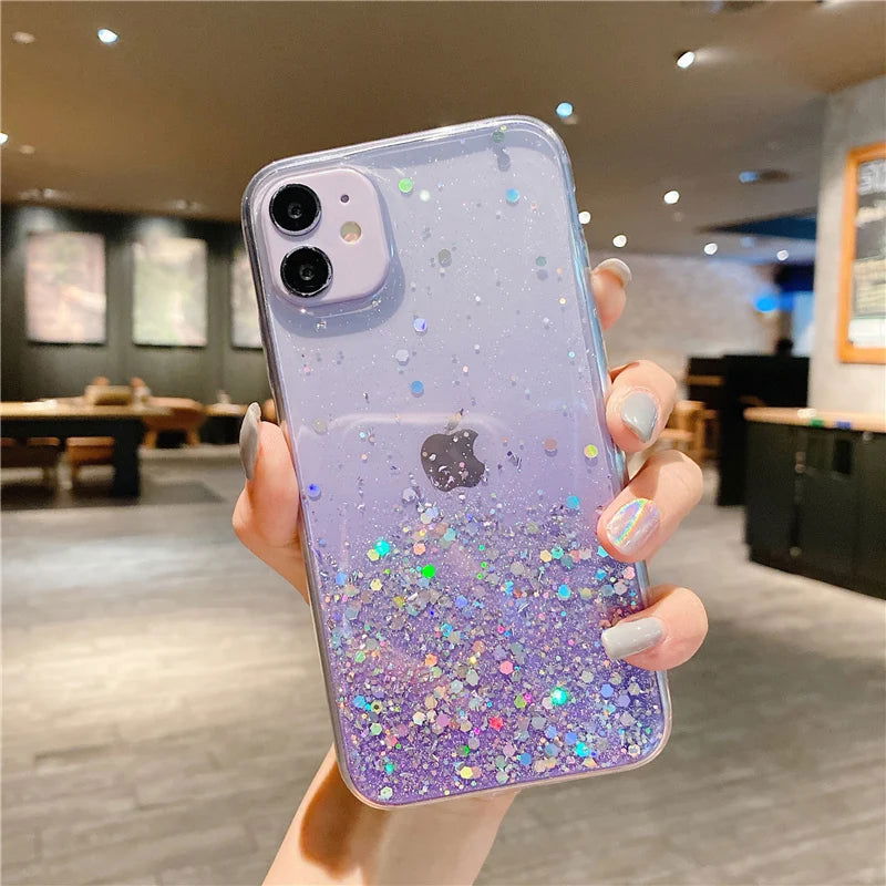 Clear Glitter Phone Case For iPhone 14 15 13 12 Pro 11 Pro Max XS Max XR X 7 8 Plus Mini SE 2020 Cute Gradient Sequins Cover - Slobuy