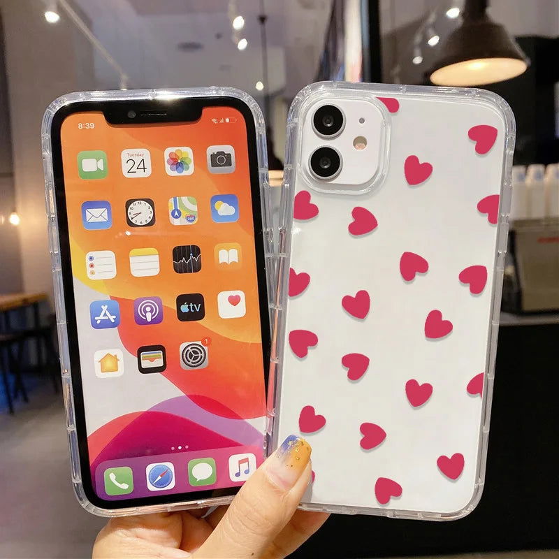 Clear Phone Case For iPhone 15 Case iPhone 13 14 11 12 15 Pro Max 12 13 Mini XR X XS Max 7 8 Plus SE Shockproof Love Heart Cover - Slobuy