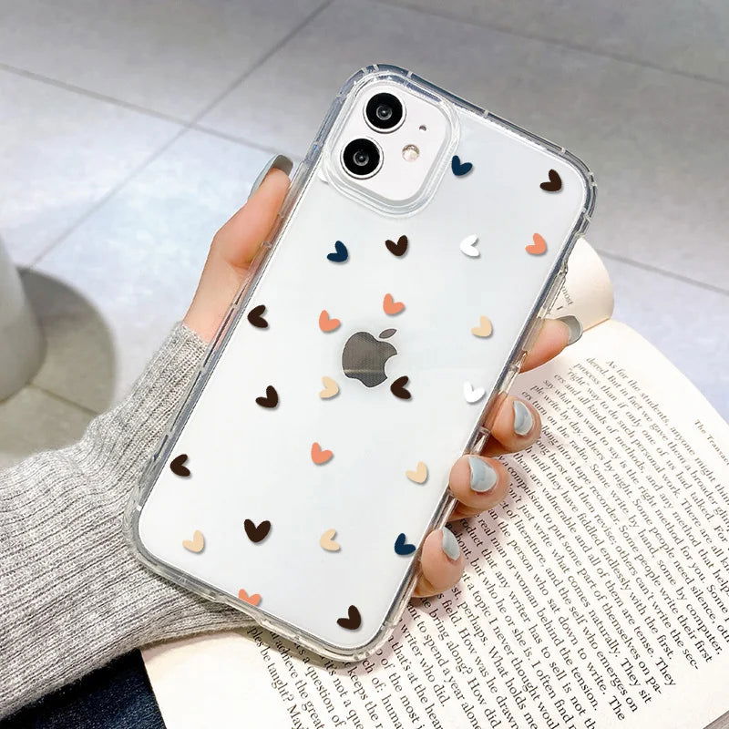 Clear Phone Case For iPhone 15 Case iPhone 13 14 11 12 15 Pro Max 12 13 Mini XR X XS Max 7 8 Plus SE Shockproof Love Heart Cover - Slobuy