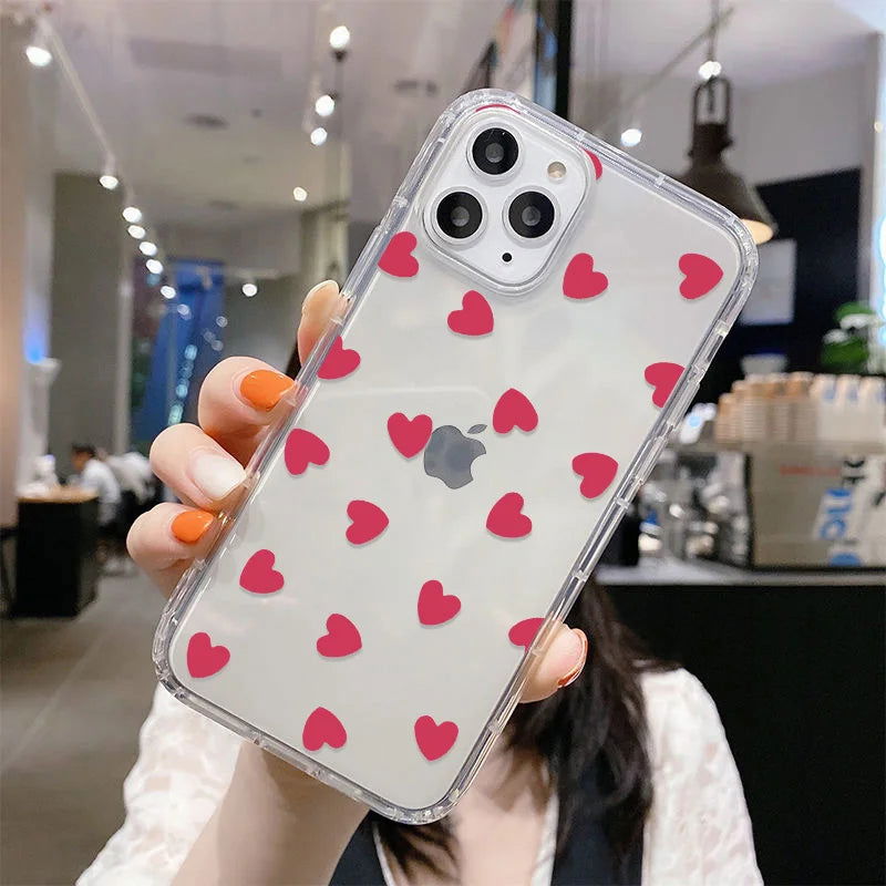 Clear Phone Case For iPhone 15 Case iPhone 13 14 11 12 15 Pro Max 12 13 Mini XR X XS Max 7 8 Plus SE Shockproof Love Heart Cover - Slobuy