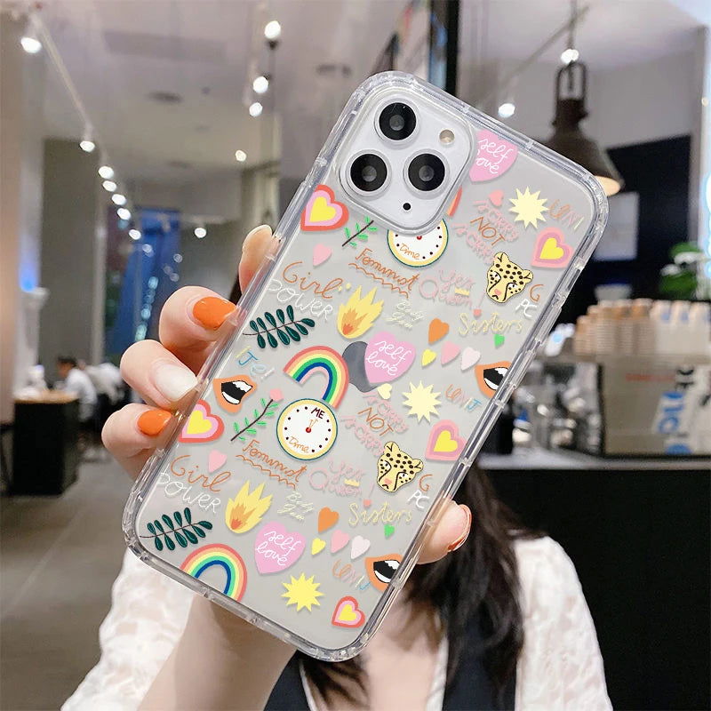 Clear Phone Case For iPhone 15 Case iPhone 13 14 11 12 15 Pro Max 12 13 Mini XR X XS Max 7 8 Plus SE Shockproof Love Heart Cover - Slobuy