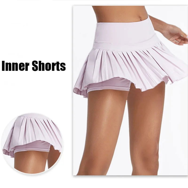 Cloud Hide Safe Tennis Skirts XS-XXL Gym Golf Running Pleated Pantskirt SEXY Women Sports Fitness Shorts Pocket High Waist Skort - Slobuy