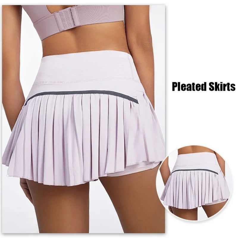 Cloud Hide Safe Tennis Skirts XS-XXL Gym Golf Running Pleated Pantskirt SEXY Women Sports Fitness Shorts Pocket High Waist Skort - Slobuy