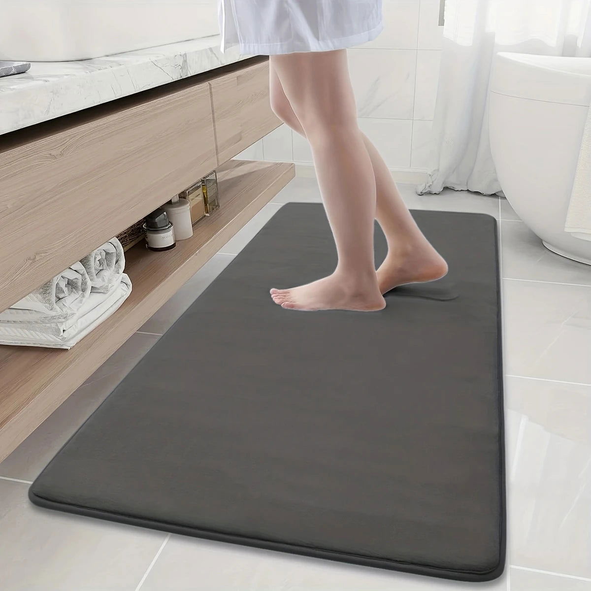 Cobblestone Embossed Bathroom Bath Mat Coral Fleece Non-slip Carpet In Bathtub Floor Rug Shower Room Doormat Memory Foam Pad - Slobuy