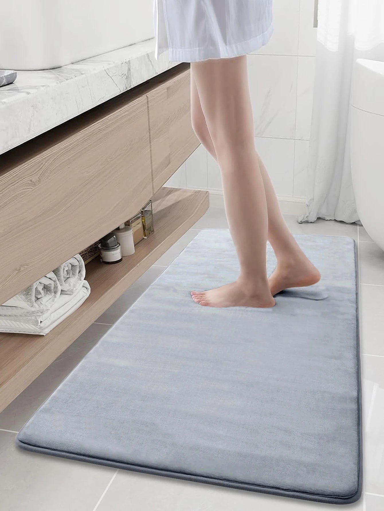 Cobblestone Embossed Bathroom Bath Mat Coral Fleece Non-slip Carpet In Bathtub Floor Rug Shower Room Doormat Memory Foam Pad - Slobuy