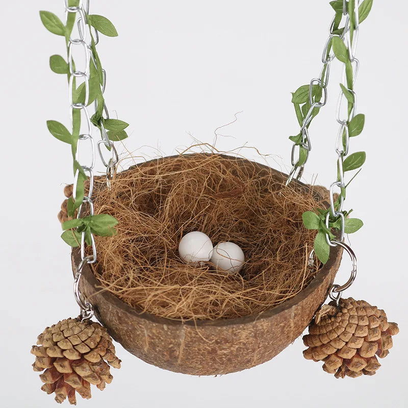 Coconut Bird Nest Hanging Bird House For Cage Bird Swing Toy With Chewing Toy Parrots Hanging Bed Breeding Nesting - Slobuy