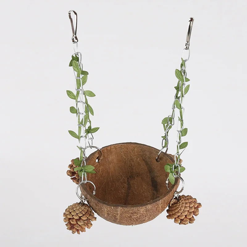 Coconut Bird Nest Hanging Bird House For Cage Bird Swing Toy With Chewing Toy Parrots Hanging Bed Breeding Nesting - Slobuy