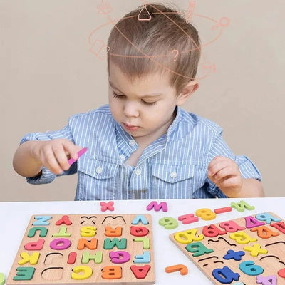 Colorful Alphabet Number Wooden Puzzles Kids Intelligent Matching Game Preschool Children Early Educational Toys - Slobuy