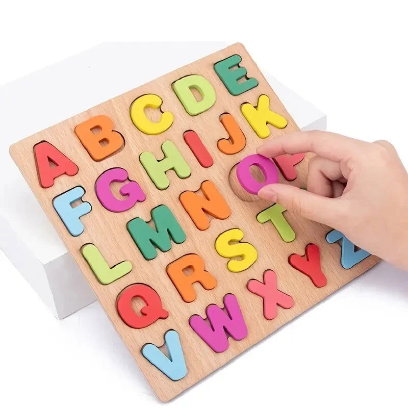 Colorful Alphabet Number Wooden Puzzles Kids Intelligent Matching Game Preschool Children Early Educational Toys - Slobuy