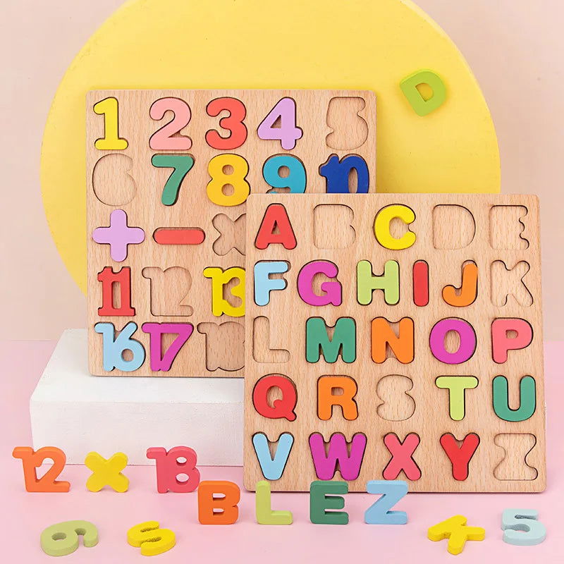 Colorful Alphabet Number Wooden Puzzles Kids Intelligent Matching Game Preschool Children Early Educational Toys - Slobuy