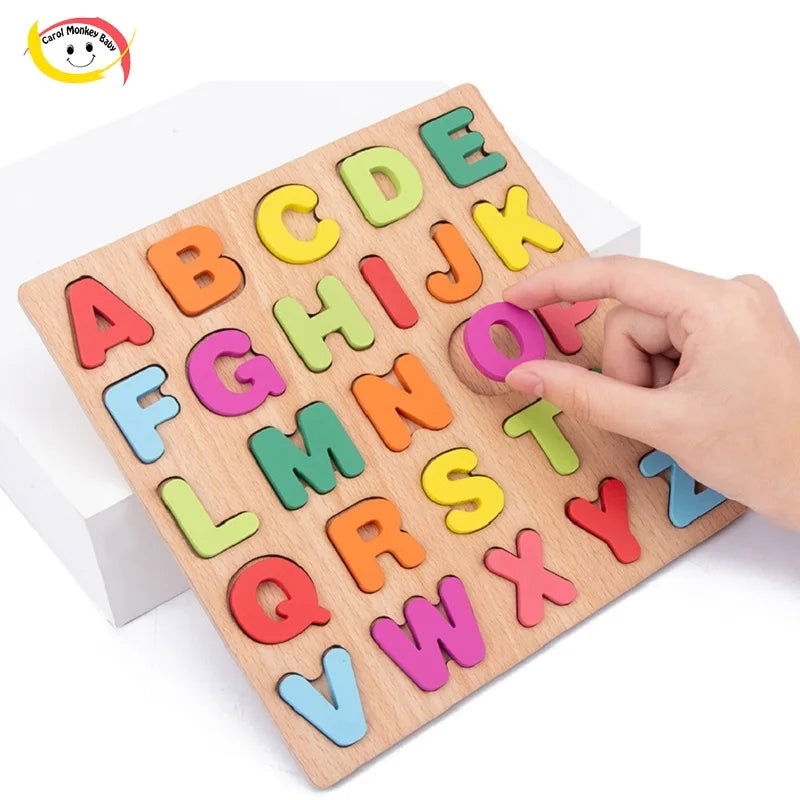 Colorful Alphabet Number Wooden Puzzles Kids Intelligent Matching Game Preschool Children Early Educational Toys - Slobuy