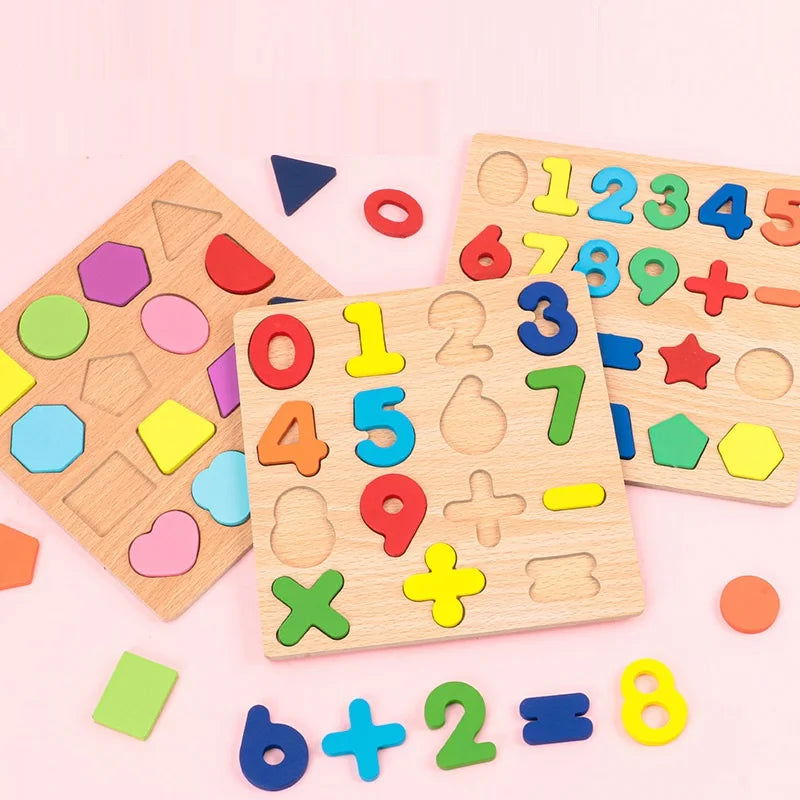 Colorful Alphabet Number Wooden Puzzles Kids Intelligent Matching Game Preschool Children Early Educational Toys - Slobuy