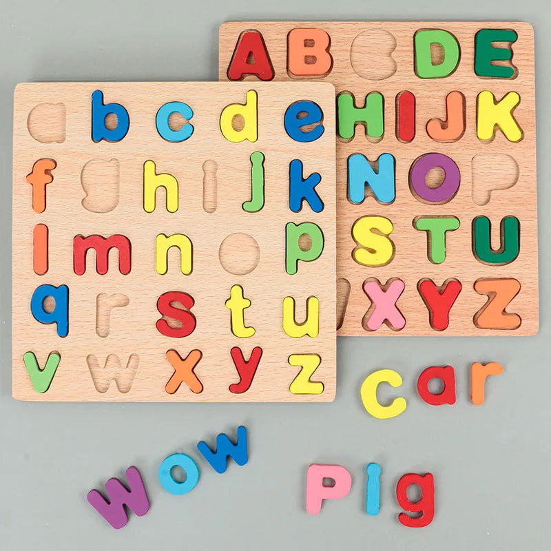 Colorful Alphabet Number Wooden Puzzles Kids Intelligent Matching Game Preschool Children Early Educational Toys - Slobuy
