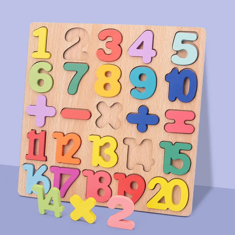 Colorful Alphabet Number Wooden Puzzles Kids Intelligent Matching Game Preschool Children Early Educational Toys - Slobuy