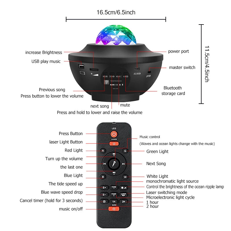 Colorful Starry Projector Galaxy Night Light Child Bluetooth USB Music Player Star NightLight Romantic Projector Night Lamp Gift - Slobuy