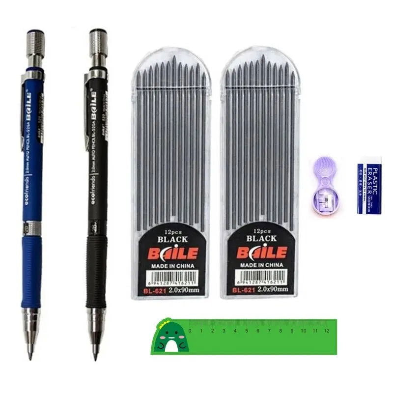 Mechanical Pencil Set 2.0mm with 2B Black/Colors Lead Refill Eraser for Student Writing Sketching Painting Automatic Pencil - Slobuy