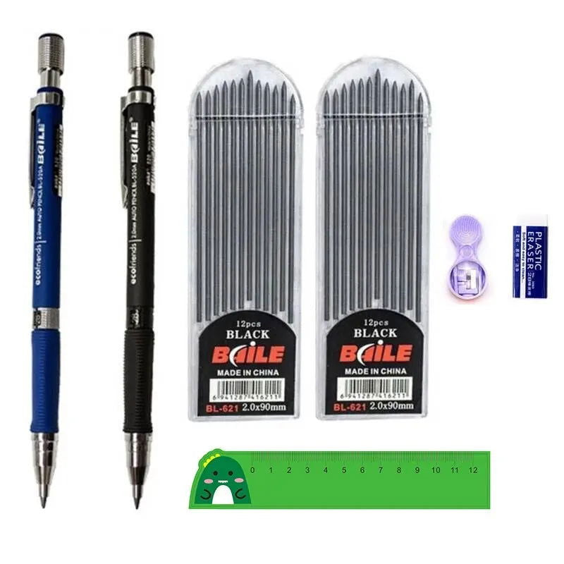 Mechanical Pencil Set 2.0mm with 2B Black/Colors Lead Refill Eraser for Student Writing Sketching Painting Automatic Pencil - Slobuy