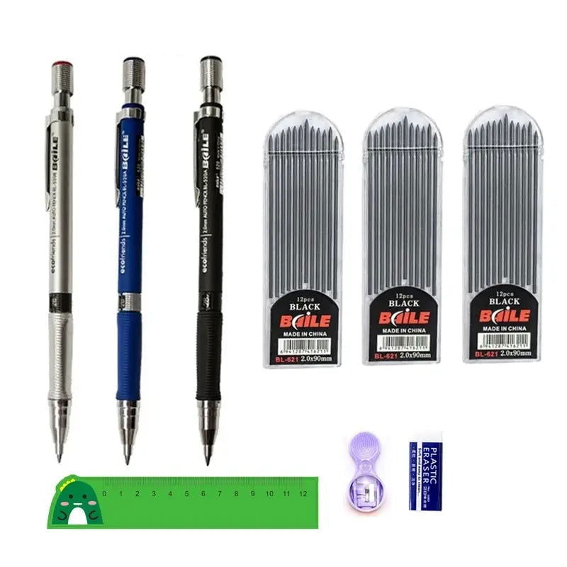 Mechanical Pencil Set 2.0mm with 2B Black/Colors Lead Refill Eraser for Student Writing Sketching Painting Automatic Pencil - Slobuy
