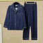 Comfy Milk Silk Loungewear Stylish Men's Fall Winter Pajama Set Striped Plaid Print Color Matching Lapel Single-breasted Long - Slobuy