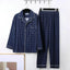 Comfy Milk Silk Loungewear Stylish Men's Fall Winter Pajama Set Striped Plaid Print Color Matching Lapel Single-breasted Long - Slobuy