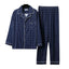 Comfy Milk Silk Loungewear Stylish Men's Fall Winter Pajama Set Striped Plaid Print Color Matching Lapel Single-breasted Long - Slobuy