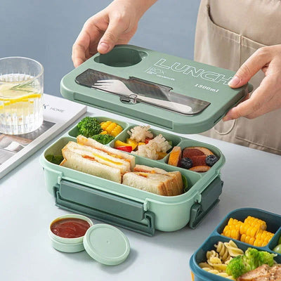 Compartment 1300ML Portable Lunch Box Kids Students Office Bento Box With Fork and Spoon Microwave Food Storage Container - Slobuy