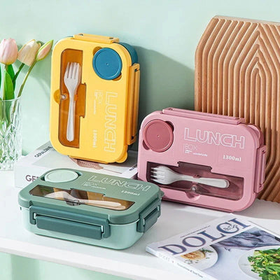 Compartment 1300ML Portable Lunch Box Kids Students Office Bento Box With Fork and Spoon Microwave Food Storage Container - Slobuy